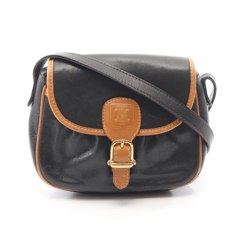 Celine Macadam Shoulder Bag Leather Black Brown